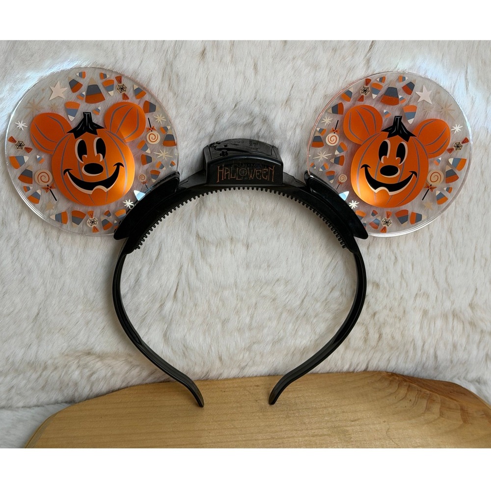Disney Parks Light Up Mickey Pumpkin Halloween Ears Headband Candy Corn Retired